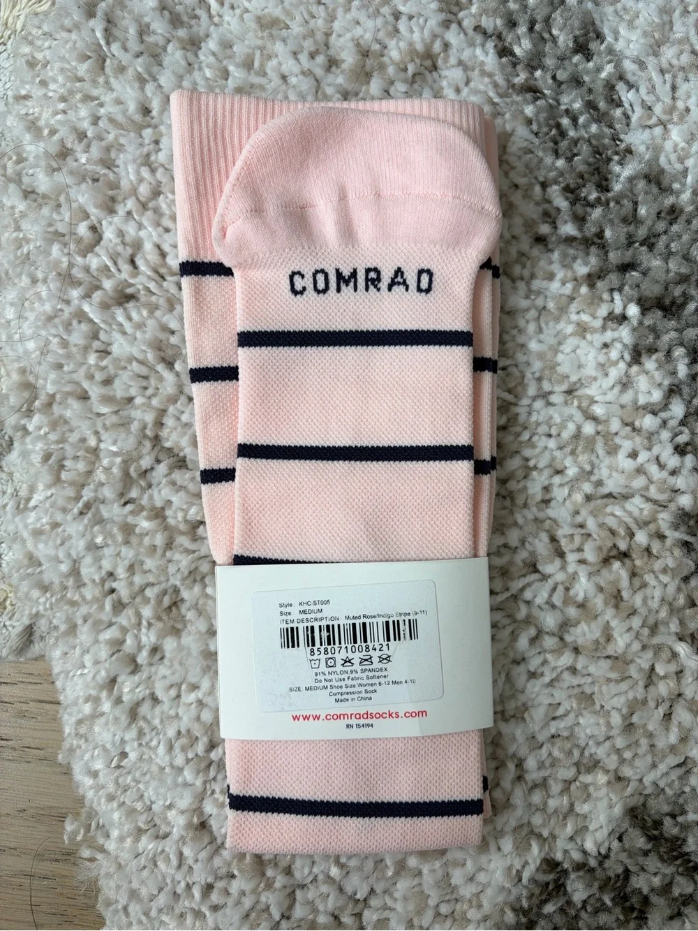 COMRAD Compression Socks Knee High Pink Stripe Medium NWT
